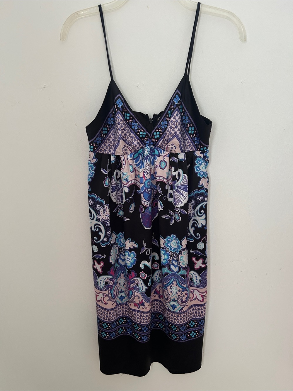 ECI Black Slip Dress with Blue & Purple Paisley Print Sz 2